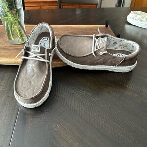 Hey Dude Women's Brown Loafers with White Accents